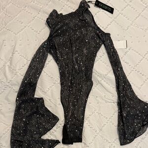 Club L London Glittery Black Bodysuit